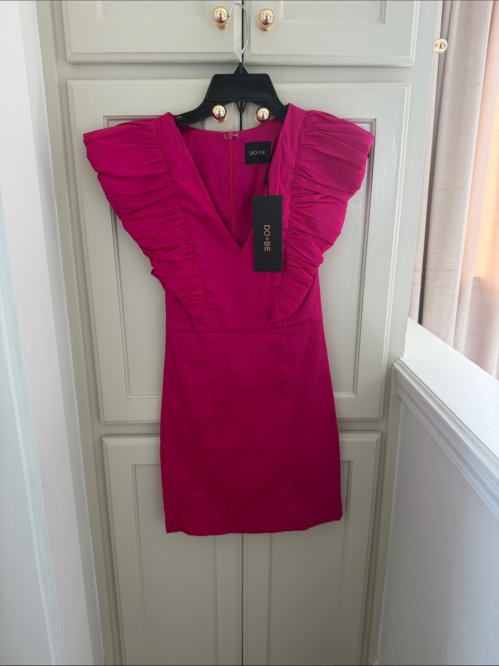 DO+BE Hot Pink Ruffle Sleeve V-Neck Mini Dress